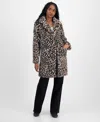 Coffeeshop Juniors' Notched-collar Faux-fur Walker Coat In Brown