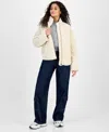 Coffeeshop Juniors' Quilted Corduroy Zip-front Coat In White