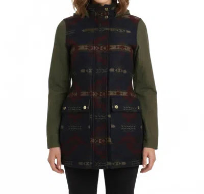 Coffeeshop Mixed Media Aztec Print Coat In Multi In Black