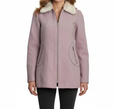 Coffeeshop Single Breasted Coat With Faux Fur Collar In Pale Blush In Purple
