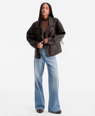 Coffeeshop Women's Asymmetric-button-front Faux-leather Coat In Brown