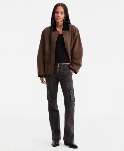 Coffeeshop Women's Corduroy-collar Short Wax Barn Jacket In Brown
