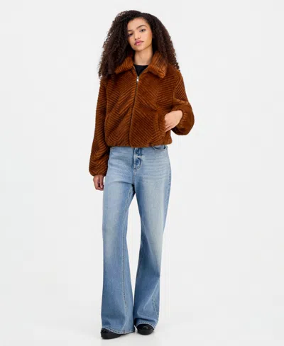 Coffeeshop Women's Faux-fur Chevron Jacket, Created For Macy's In Cognac Chevron