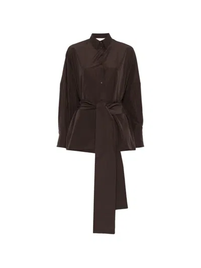 Co.go Belted Balloon-sleeve Shirt In Brown