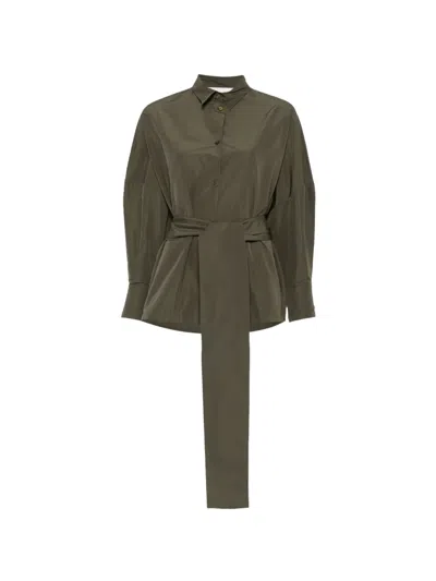 Co.go Belted Balloon-sleeve Shirt In Gray