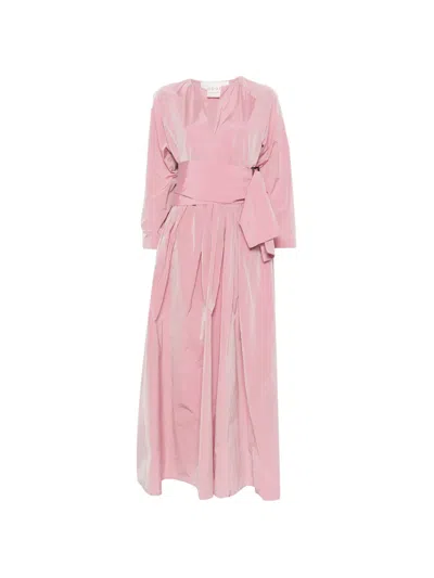 Co.go Belted Long-sleeve Maxi Dress In Pink