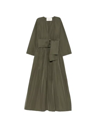 Co.go Belted Pleated Maxi Dress In Green