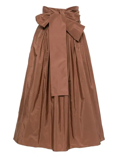 Co.go Bow-detail Pleated Skirt In Brown