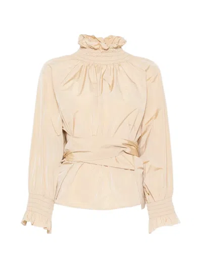 Co.go Bow-detail Smocked Top In Neutral