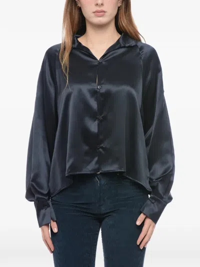 Co.go Button-detail Silk Shirt In Blue