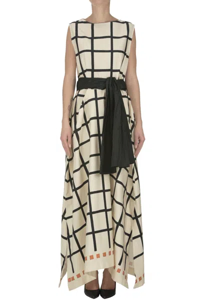 Co.go Checked Print Long Dress In White