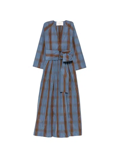 Co.go Check-print Belted Maxi Dress In Multi