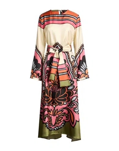 Co.go Co. Go Woman Midi Dress Ivory Size 8 Silk In Multi