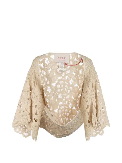 Co.go Floral-embellished Jacket In Neutral
