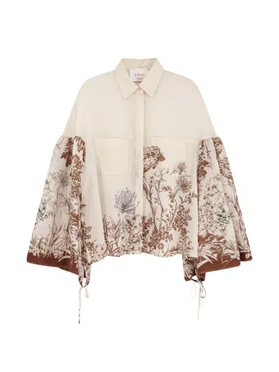 Co.go Floral-print Flared-sleeve Shirt In Neutral
