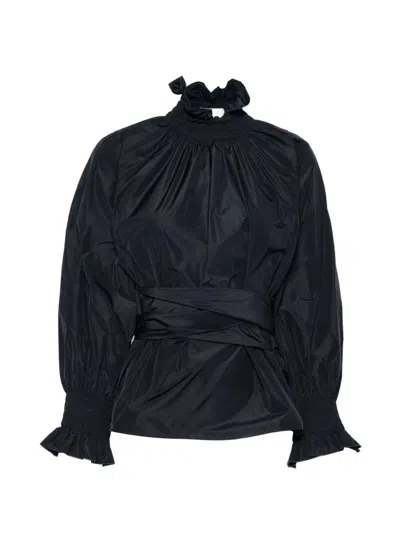 Co.go Ruffled High-neck Top In Black