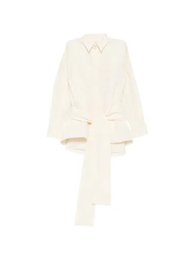 Co.go Tie-waist Button-up Shirt In White