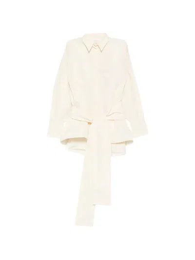 Co.go Tie-waist Oversized Shirt In Neutral