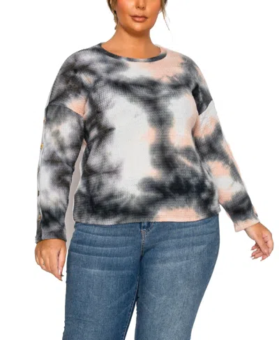 Coin 1804 Plus Size Brushed Tie Dye Waffle Crew Neck Top In Multi