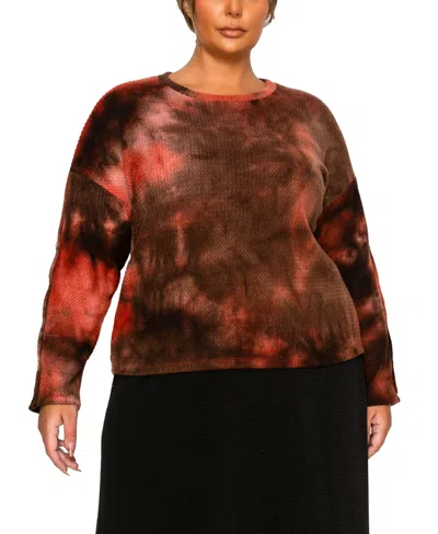 Coin 1804 Plus Size Brushed Tie Dye Waffle Crew Neck Top In Multi