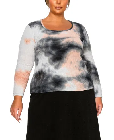 Coin 1804 Plus Size Brushed Tie Dye Waffle Square Neck Top In Gray