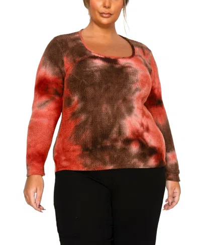 Coin 1804 Plus Size Brushed Tie Dye Waffle Square Neck Top In Multi