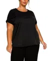 Coin 1804 Plus Size Cheetah Burnout Contrast Yoke Dolman Top In Black