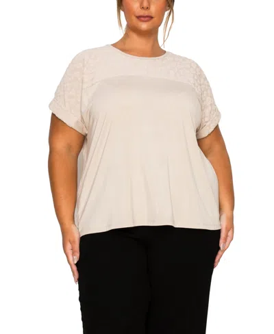 Coin 1804 Plus Size Cheetah Burnout Contrast Yoke Dolman Top In Neutral