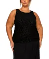 Coin 1804 Plus Size Cheetah Burnout Side Ruched Tank Top In Black