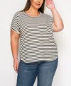 Coin 1804 Plus Size Contrast Binding Scoop Neck Short Sleeve Top In Black Ivory