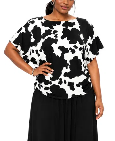 Coin 1804 Plus Size Cow Print Boat Neck Top In Multi