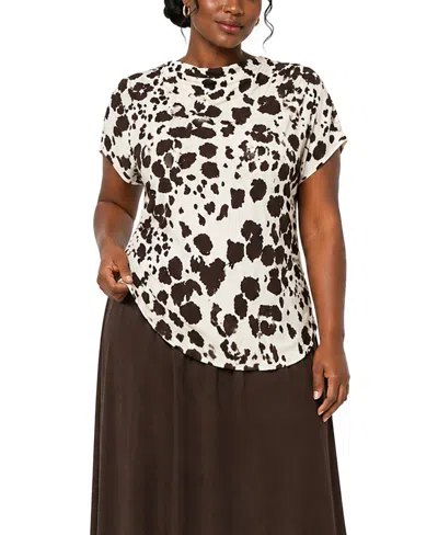 Coin 1804 Plus Size Cow Print Draped Short-sleeve Top In Multi