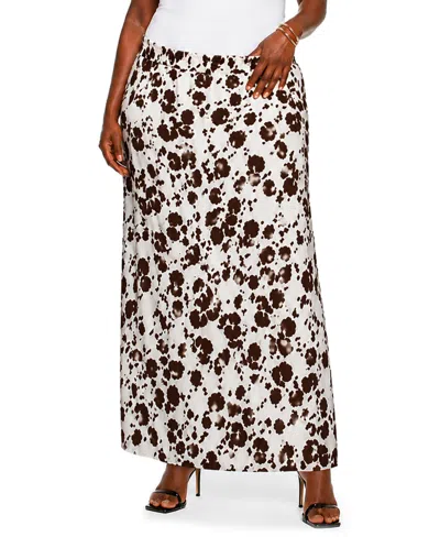 Coin 1804 Plus Size Cow Print Elastic Waist Maxi Skirt In Brown
