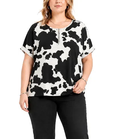 Coin 1804 Plus Size Cow Print Short-sleeve Top In Black