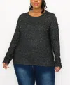 Coin 1804 Plus Size Cozy Long Sleeve Pullover Top With Gunmetal Studs In Charcoal