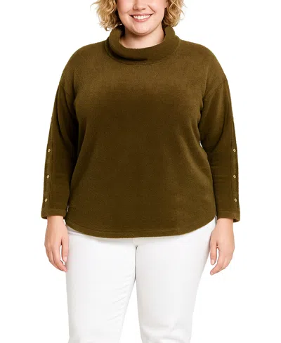 Coin 1804 Plus Size Cozy Rib Cowl Neck Top In Brown
