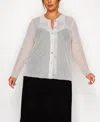 Coin 1804 Plus Size Dot Mesh Button Front Long Sleeve Top In Multi