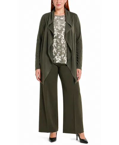 Coin 1804 Plus Size Draped Flyaway Cardigan Sweater In Green