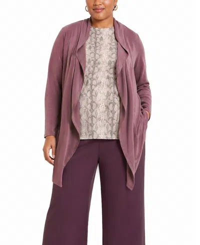 Coin 1804 Plus Size Draped Flyaway Cardigan Sweater In Purple