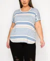 Coin 1804 Plus Size Engineer Stripe Dolman Short Sleeve Top In Denim Oat Ivory