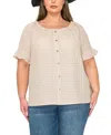 Coin 1804 Plus Size Eyelet Jersey Button Front Ruffle Sleeve Peasant Top In Taupe