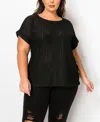 Coin 1804 Plus Size Eyelet Jersey Scoop Neck Side Buttons Top