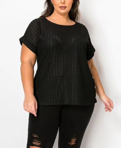 Coin 1804 Plus Size Eyelet Jersey Scoop Neck Side Buttons Top