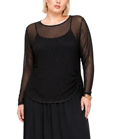 Coin 1804 Plus Size Foil Drop Long-sleeve Top In Black