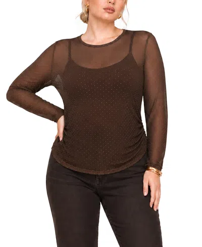 Coin 1804 Plus Size Foil Drop Long-sleeve Top In Brown