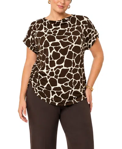 Coin 1804 Plus Size Giraffe Print Cowl Neck Top In Brown