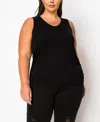 Coin 1804 Plus Size Textured Rib Side Rushed Scoop Neck Tank Top In Black