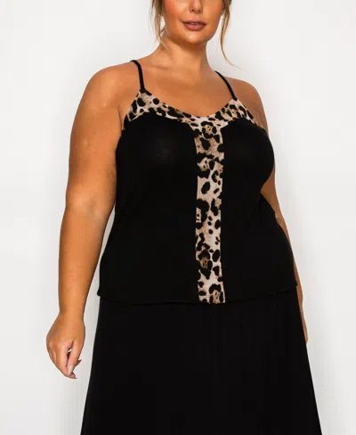 Coin 1804 Plus Size Leopard Mesh Rayon Mix Panel Cami Top In Multi
