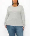 Coin 1804 Plus Size Long Sleeve Pullover Top With Imitation Pearls In Heather Gray