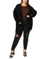 Coin 1804 Plus Size Textured Rib Front Pocket Side Slit Cardigan Sweater In Black